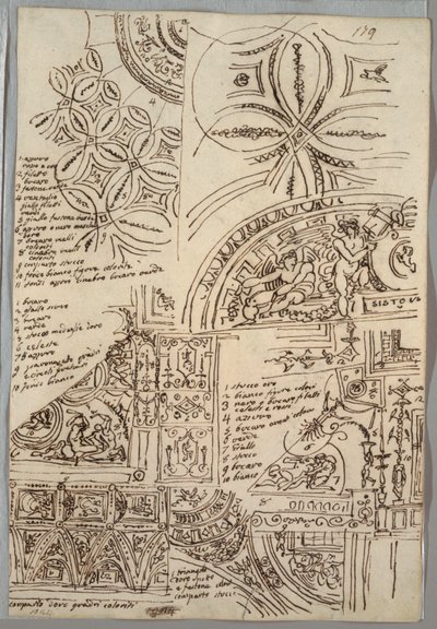 Études Décoratives de Plafonds avec Grotesques; Études de Monument avec Sceau Papal, Sisto V - Felice Giani
