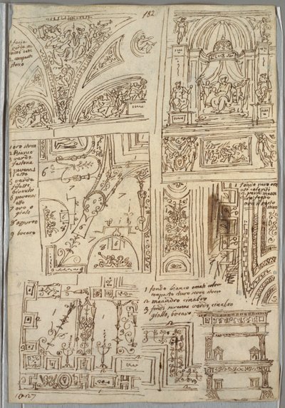 Cinq études de plafond avec grotesques ; Madonna - Felice Giani