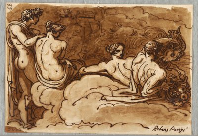 Quatre figures avec une chèvre, sur des nuages, étude d
