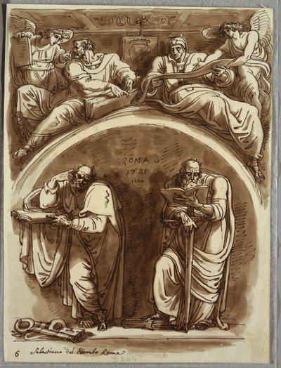 Lunette avec Saints Pierre et Paul, Matthieu et le prophète Isaïe, étude d