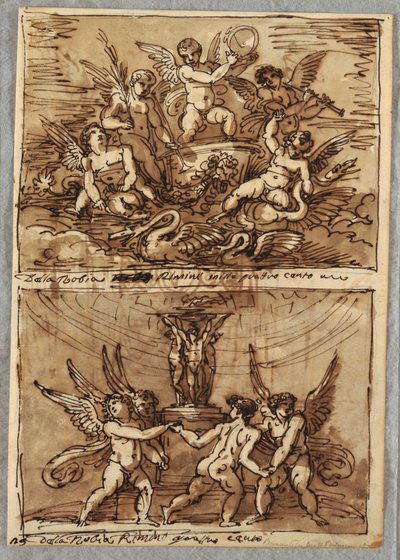 Putti dans un char avec des dauphins et des cygnes - Felice Giani