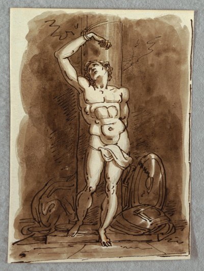 Saint Sébastien, détail du polyptyque avec la Vierge en majesté, étude d
