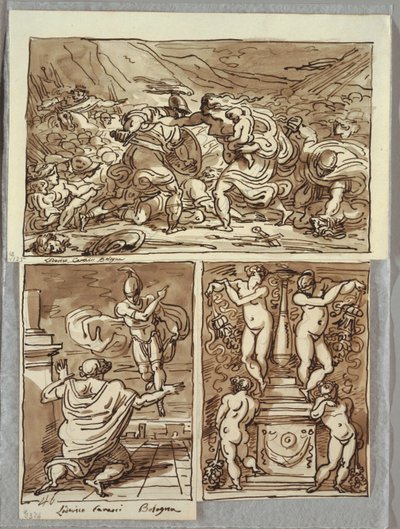 La bataille entre les Romains et les Sabins ; Apparition de Romulus à Proculus, deux études d