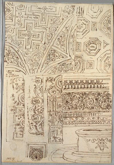 Deux études décoratives de plafonds; Verso: Études de têtes - Felice Giani