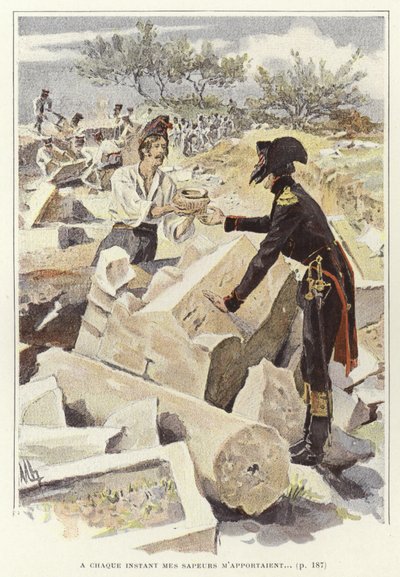Un soldat passant un pot à un autre soldat parmi les ruines de Nicopolis - Felicien baron de Myrbach Rheinfeld
