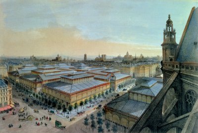 Vue des Halles à Paris prise de la galerie supérieure de Saint-Eustache, vers 1870-80 - Felix Benoist