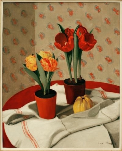 Deux pots de tulipes rouges et jaunes - Felix Edouard Vallotton