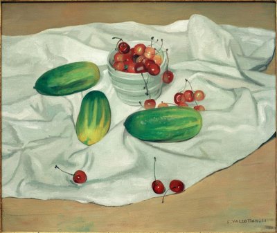 Trois concombres et un vase blanc contenant des cerises - Felix Edouard Vallotton