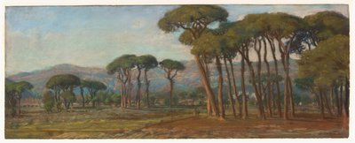 Paysage étendu avec un village et une colline au loin - Felix Hippolyte Lanoue