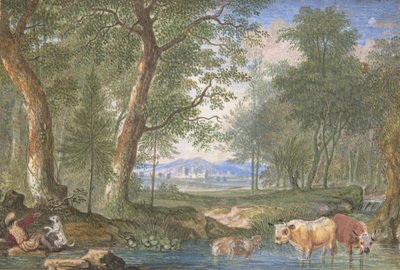 Paysage avec des vaches dans un ruisseau - Felix Meyer