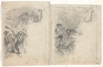 Chef faisant sauter des crêpes et groupe de quatre hommes [verso] - Felix Octavius Carr Darley