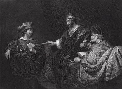 David envoie une lettre à Joab par Urie, II Samuel, Ch XI, v 14 (gravure) - Ferdinand (after) Bol