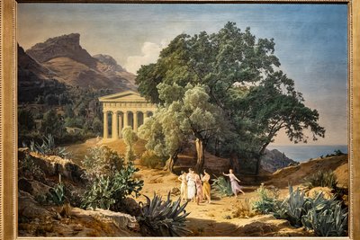 Un temple dorique avec Castelmola et Taormina en arrière-plan - Ferdinand Georg Waldmuller