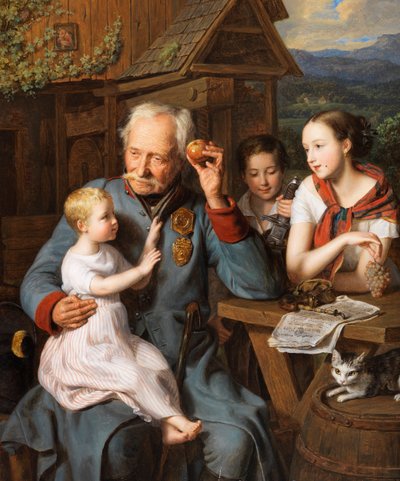 Un vieil invalide avec des enfants - Ferdinand Georg Waldmuller