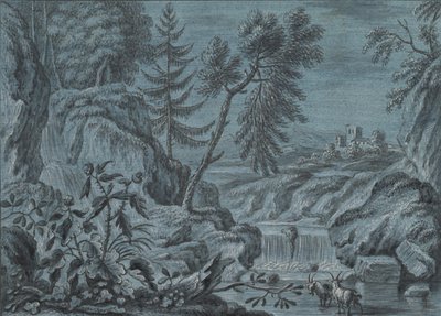 Paysage du sud avec une cascade et des chèvres, fin du 18ème siècle - Ferdinand Kobell.