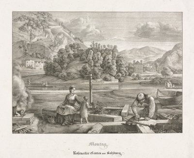 Sept vues de Salzbourg et Berchtesgaden: Lundi: Jardin Rosenecker Salzbourg, 1823 - Ferdinand Olivier