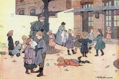 Ronde et jeux dans la cour de récréation, dans Imagier de l