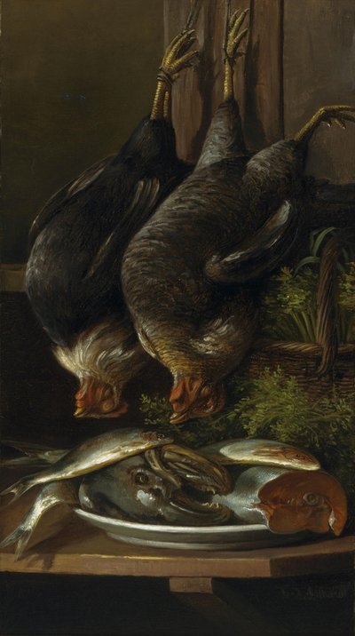 Nature morte aux poulets et aux poissons - Ferdinand Richardt