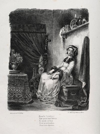 Illustrations pour Faust : Marguerite avec la roue, 1828 - Ferdinand Victor Eugene Delacroix
