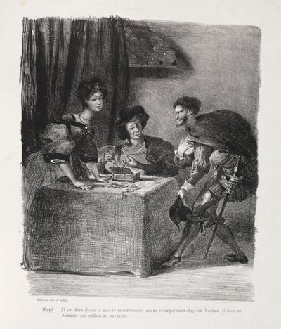 Illustrations pour Faust : Méphistophélès chez Marthe, 1828 - Ferdinand Victor Eugene Delacroix