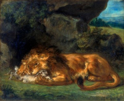 Lion dévorant un lapin, 19ème siècle - Ferdinand Victor Eugene Delacroix