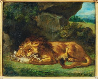 Lion devorant un lapin - a lion devouring a hare … - Ferdinand Victor Eugene Delacroix