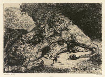 Lion dévorant un cheval - Ferdinand Victor Eugene Delacroix