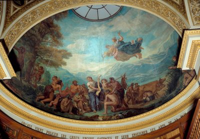 Orphée vient civiliser les Grecs encore sauvages et enseigner les arts de la paix. Fresque d