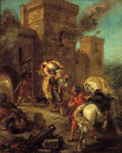Rebecca enlevée par le Templier lors du sac du château de Frondeboeuf. Du livre « Ivanhoé » de Walter Scott - Ferdinand Victor Eugene Delacroix