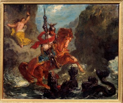Roger délivrant Angélique. Illustration pour Orlando Furioso par Ludovico Ariosto. Peinture par Eugène Delacroix - Ferdinand Victor Eugene Delacroix
