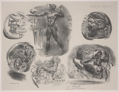 Feuille de six médailles anciennes - Ferdinand Victor Eugene Delacroix