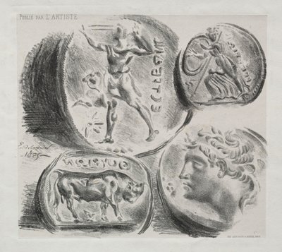 Feuille avec quatre médailles antiques - Ferdinand Victor Eugene Delacroix