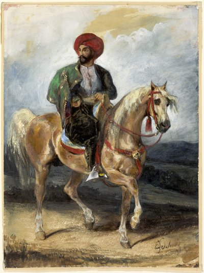 Le cavalier turc, vers 1834 (gouache et aquarelle sur papier) - Ferdinand Victor Eugene Delacroix