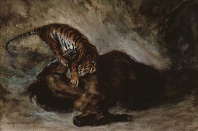 Tigre attaquant un cheval - Ferdinand Victor Eugene Delacroix