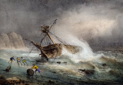 Brick échoué, lithographie en couleur de Ferdinand Perrot - Ferdinand Victor Perrot