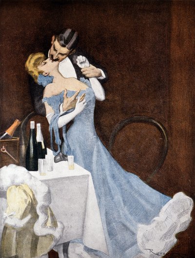 Couple languissant en dentelle - dessin, Allemagne - Ferdinand von Reznicek