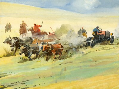 Course automobile de 10 000 miles (gouache sur papier) - Ferdinando Tacconi
