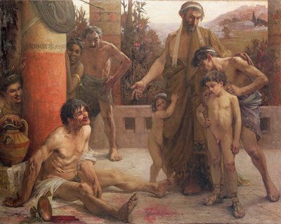 Un Spartiate montre un esclave ivre à ses fils - Fernand Sabbate