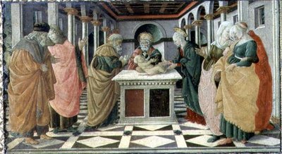 La Présentation au Temple, panneau de prédelle du retable de La Nativité au Museo Civico - Filippino (and workshop) Lippi
