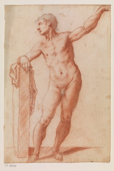 Figure masculine debout appuyée sur un piédestal à gauche - Filippo Esegrenio