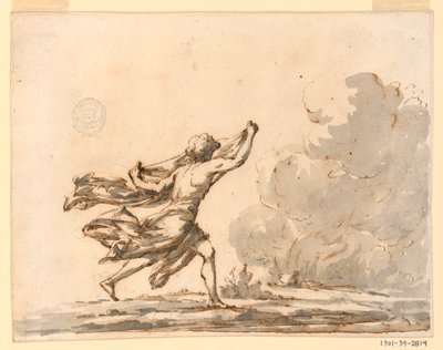 Dessin, Un jeune homme courant vers un feu, milieu du XVIIIe siècle - Filippo Marchionni