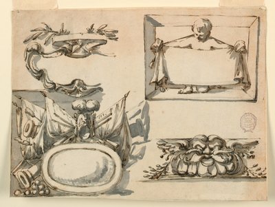 Dessin, Un écusson, un trophée, une étiquette, un motif décoratif pour une frise, 1750-75 - Filippo Marchionni
