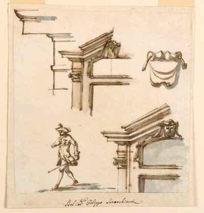 Dessin, détails architecturaux et étude de figures, 1760-75 - Filippo Marchionni