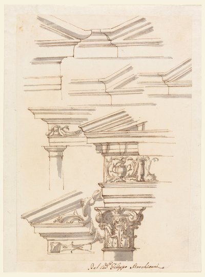 Dessin, Études pour les entablements et le fronton, vers 1770 - Filippo Marchionni