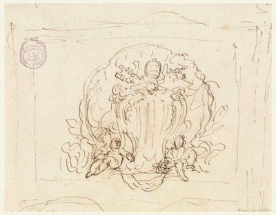 Dessin, Tablette portant les armoiries du pape Benoît XIV avec coquille en arrière-plan, 1740-58 - Filippo Marchionni