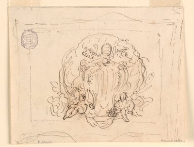 Dessin, Tablette portant les armoiries du pape Benoît XIV avec coquille en arrière-plan, 1740-58 - Filippo Marchionni