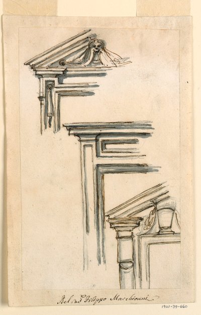 Dessin, trois caissons de fenêtre ou de porte, vers 1770 - Filippo Marchionni