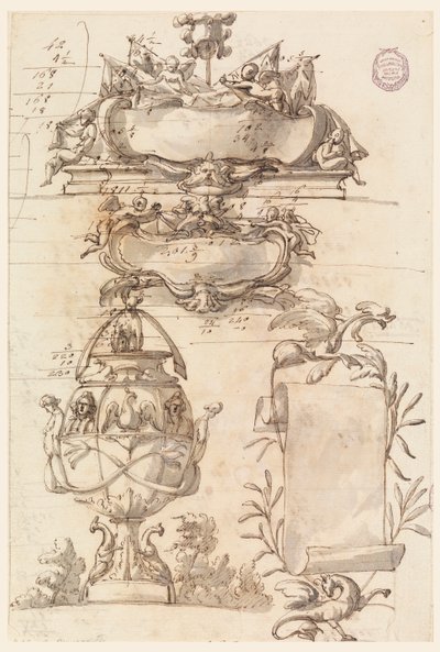 Deux écussons, vase décoratif et un parchemin - Filippo Marchionni