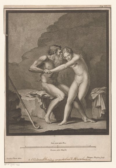 Faune nu attaquant un jeune homme ou une nymphe nue - Filippo Morghen