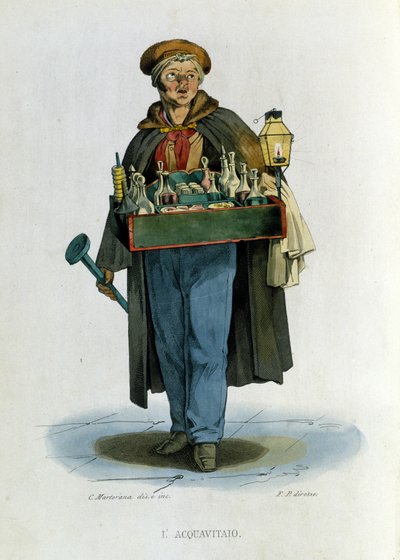 Petit commerce de la ville de Naples : un vendeur ambulant d
